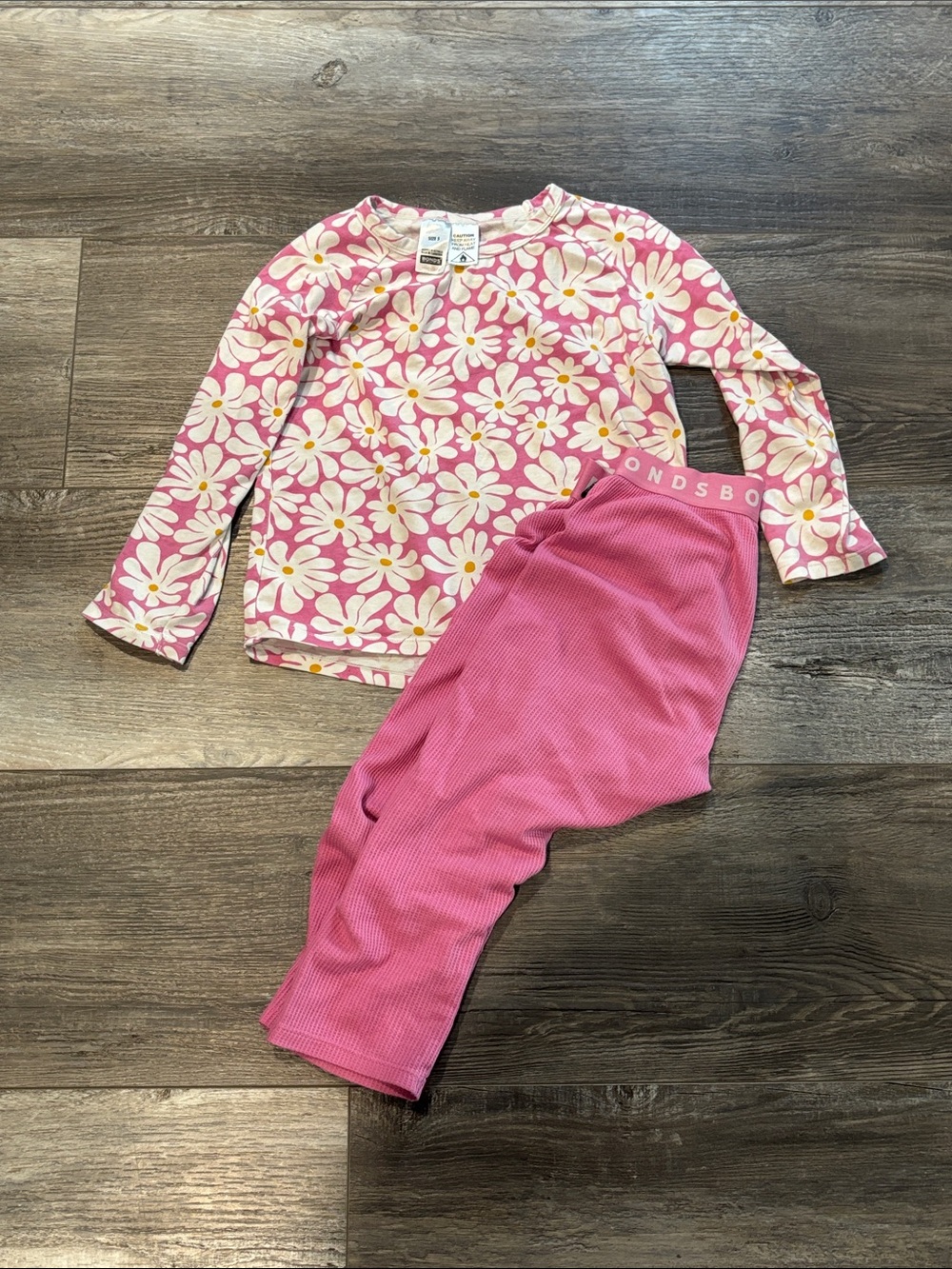 Bonds Pink Daisy Long Sleeve Pajama Set with Solid Pink Pants